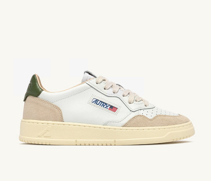 Medalist Low White and Bronze Green Suede Man