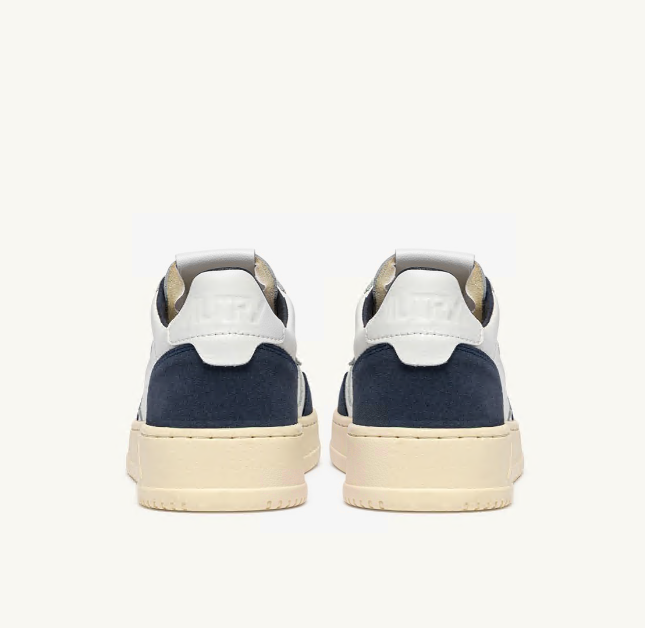 Medalist Low White Leather and Denim Suede Man
