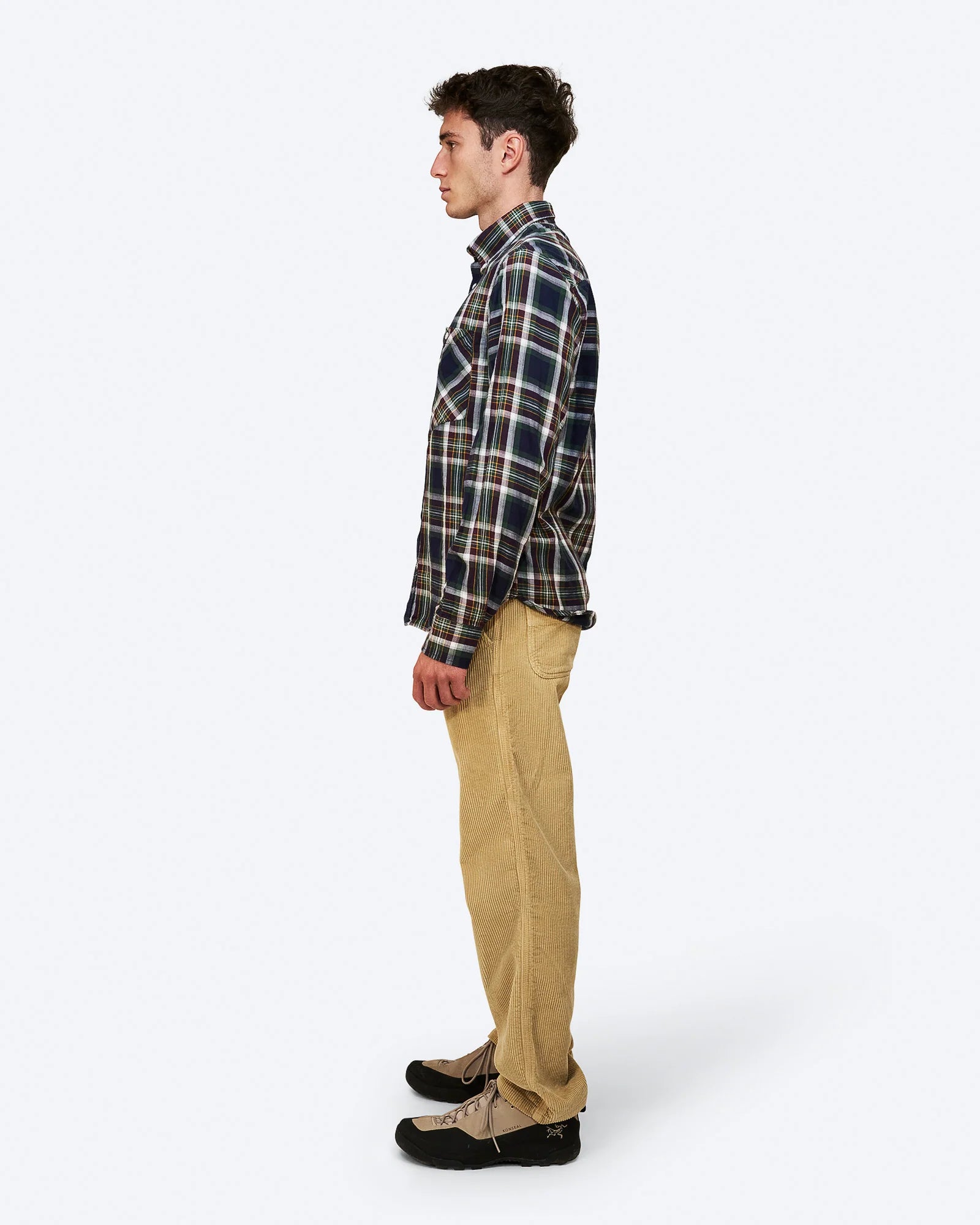 Button Down Light Flannel Check Shirt Man
