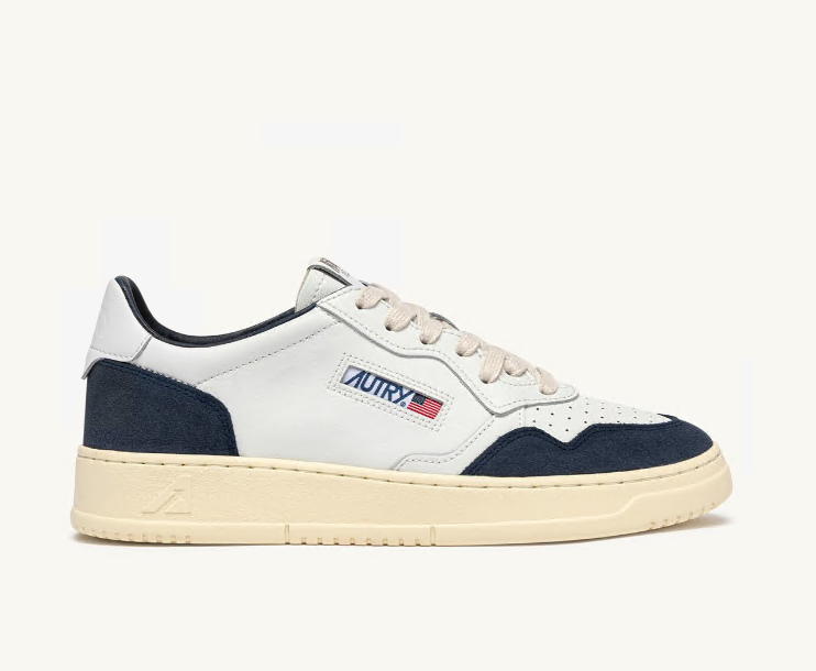Medalist Low White Leather and Denim Suede Man