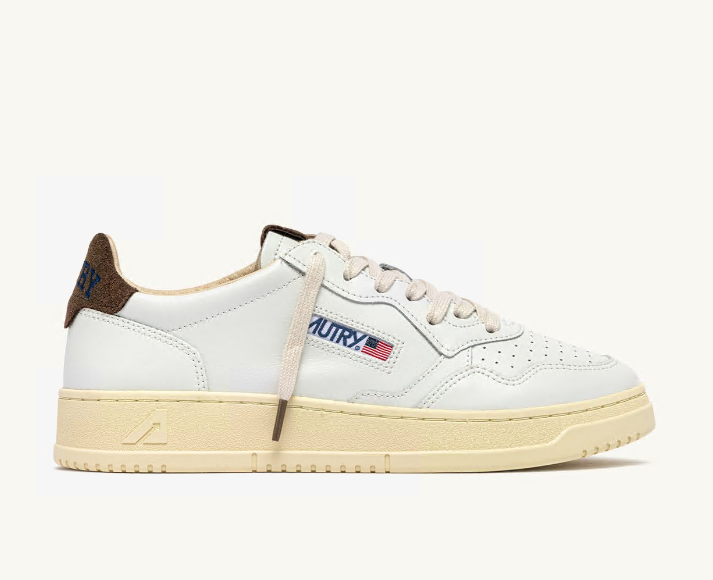 Medalist Low White Leather and Chocolate Chip Suede Man